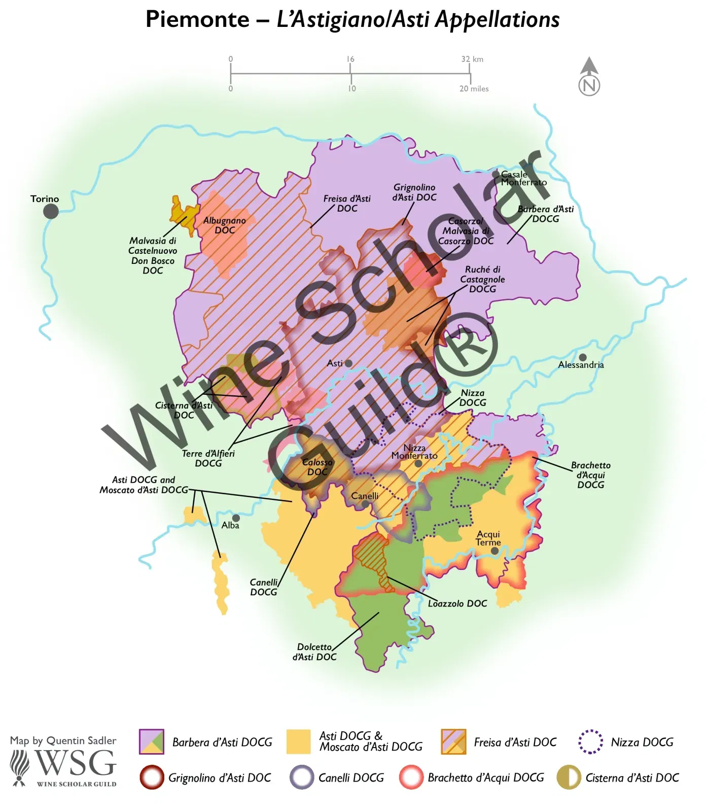 Piemonte Asti Appellations Wine Map by Wine Scholar Guild