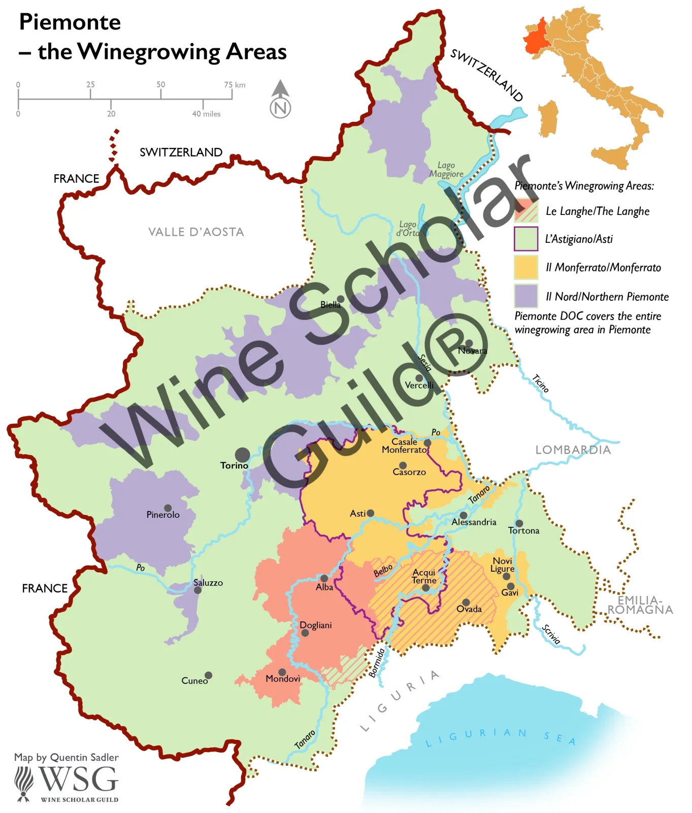 Piemonte Wine Map by Wine Scholar Guild
