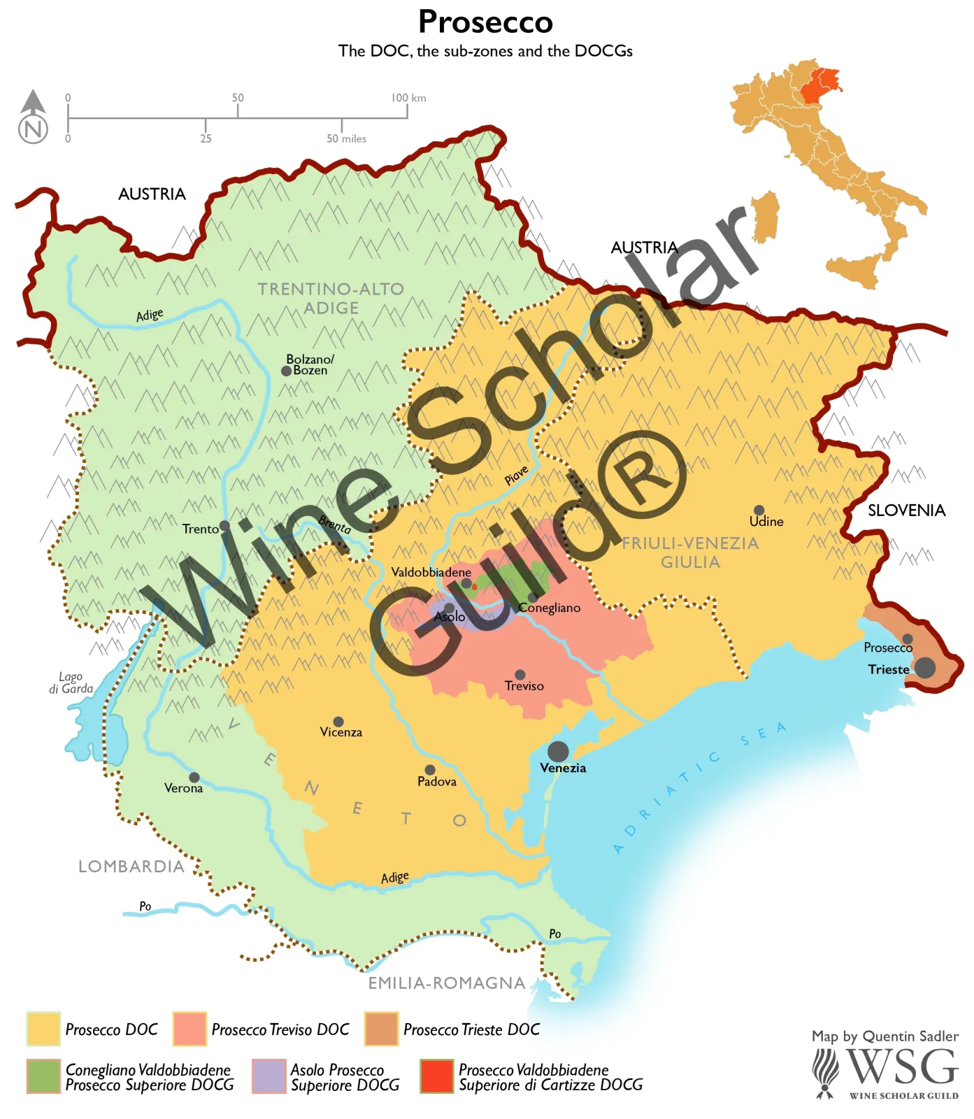 Prosecco Wine Map by Wine Scholar Guild