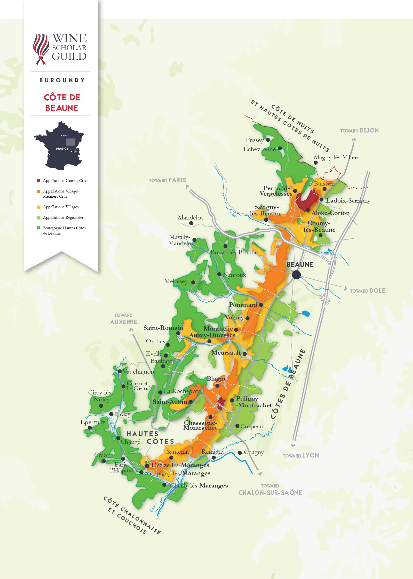 Bourgogne - Cote de Beaune Wine Map