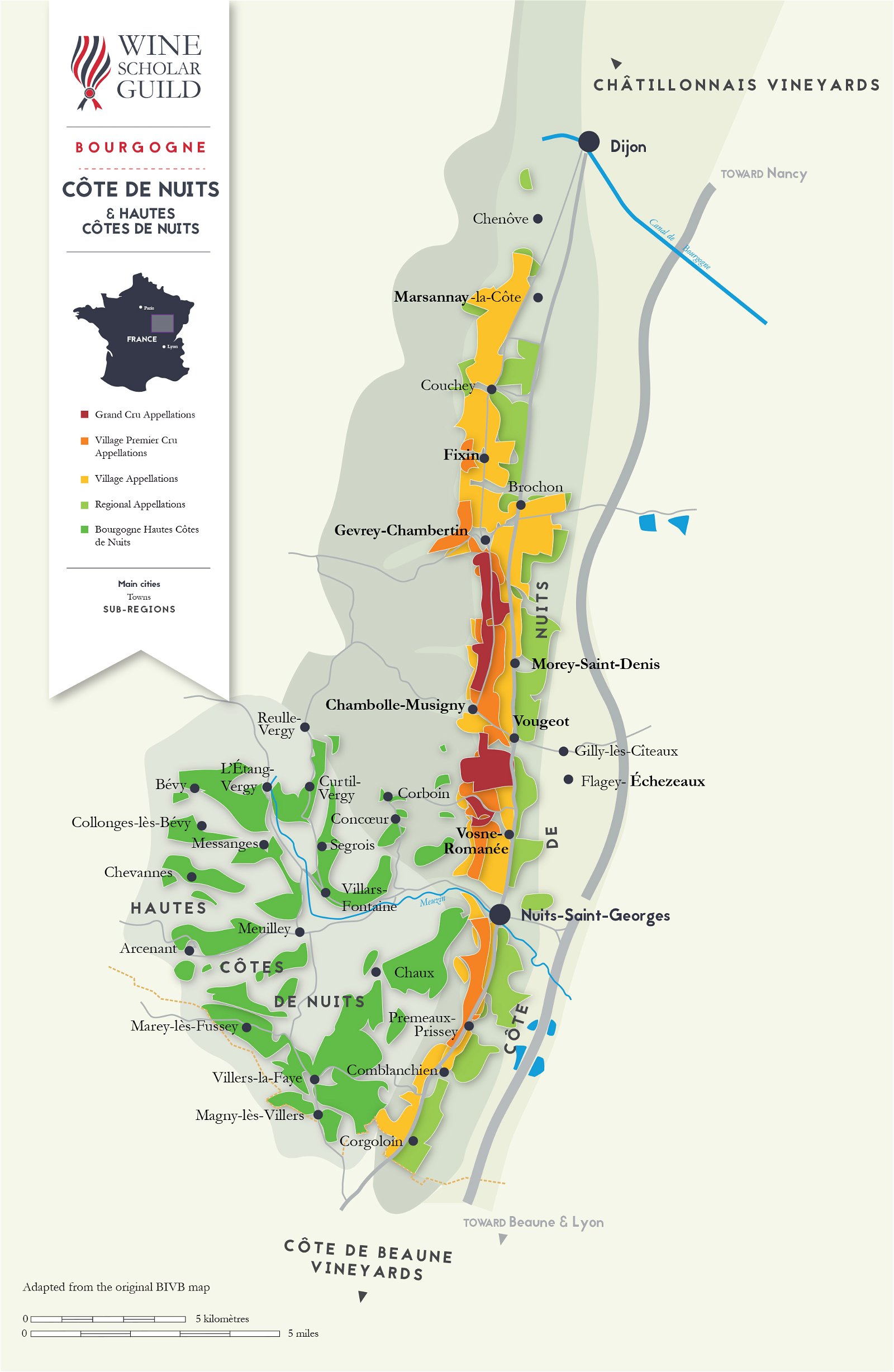 Bourgogne - Cote de Nuits Wine Map